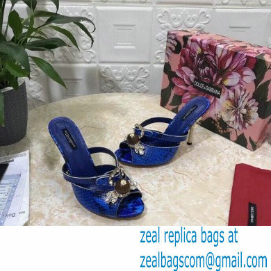 Dolce  &  Gabbana Crystal Heel 10.5cm Python Mules Blue 2021